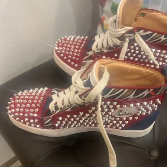 Studded High-Top Sneakers in White and Red Azalea Wang Studded High Top Platform Sneaker - Red  main image 4